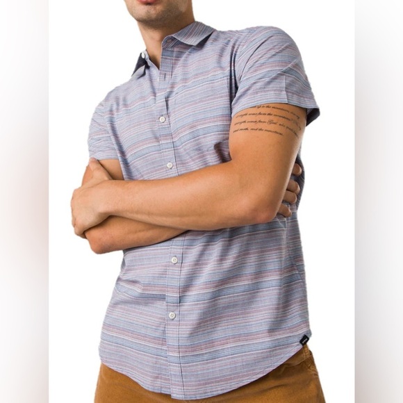 Prana Groveland Shirt Mens 2XL Clear Sky Stripe Button Organic Cotton Short Slv - Picture 2 of 7